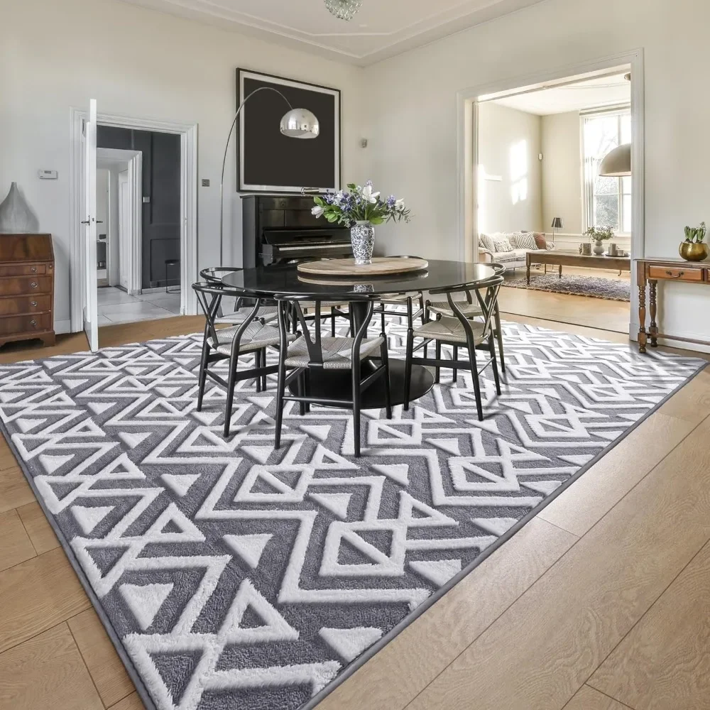 Geometric Shag Area Rugs for Bedroom Living Room, 6x9 Feet Machine Washable Large Rug Memory Foam Fluffy Carpet