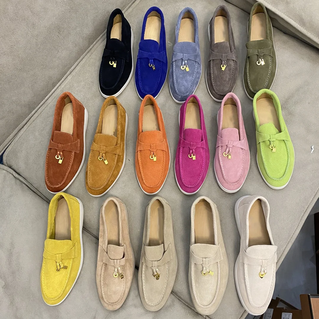 Multicolor Kid Suede Flat Loafers Shoes Women Slip-On Flat Shoes Summer Runway Formal Business Walk Shoes Mujer