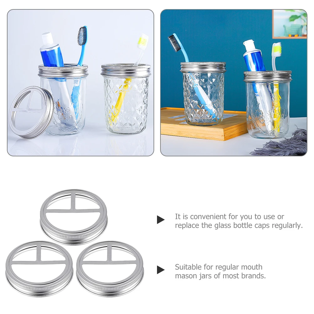 

3 Pcs Lid Toothbrush Cover Lids for Jars Large Silver Accessory Toothbrushes and Toothpaste
