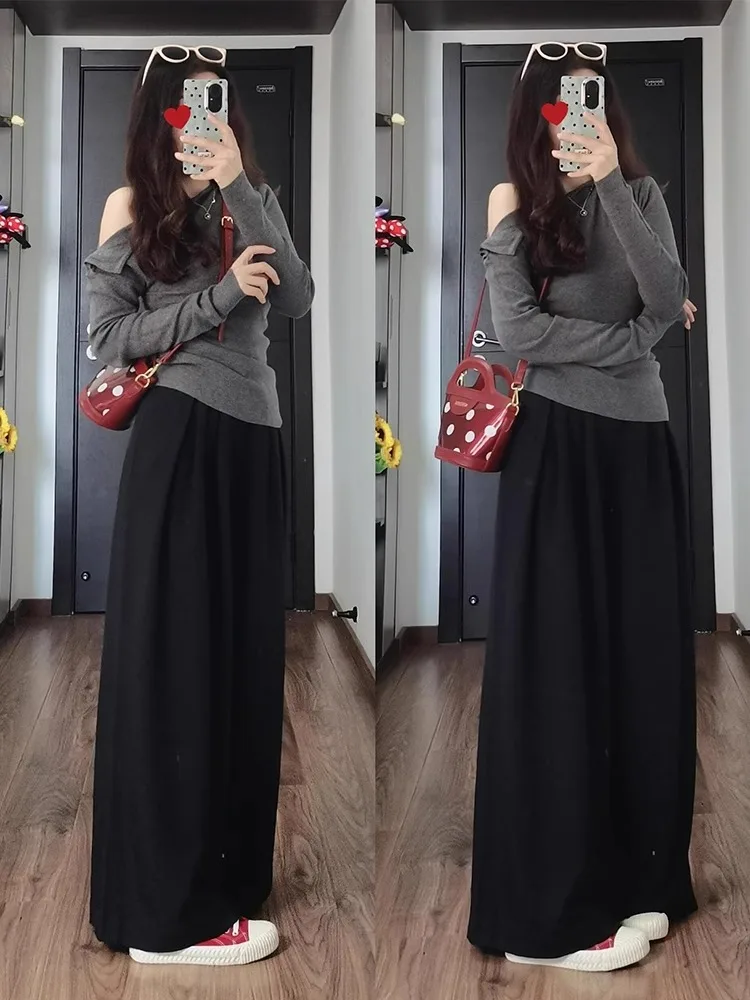 Stunning Shoulder Bared Chic Top Korean Style Autumn Winter Fashion Deep Autumn Initial Winter Matching High Quality Design S...