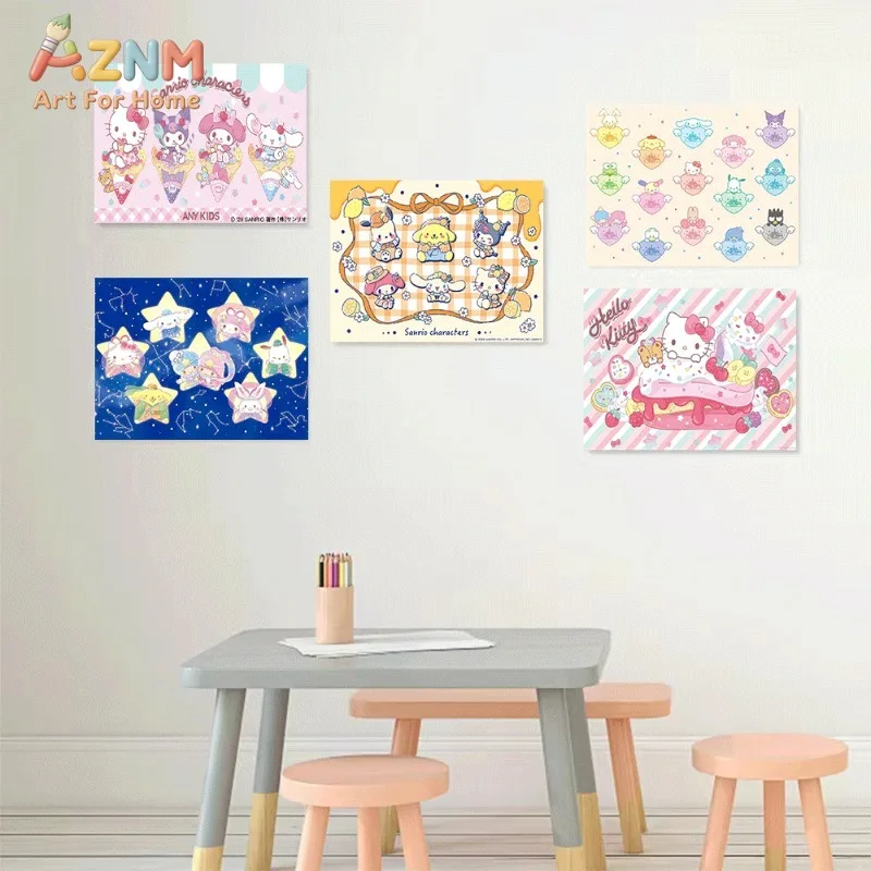 Sanrio Characters Canvas Wall Art Unframed Canvas Painting Cute Hello Kitty Kuromi My Melody Cinnamoroll Poster for Girls Bedroo