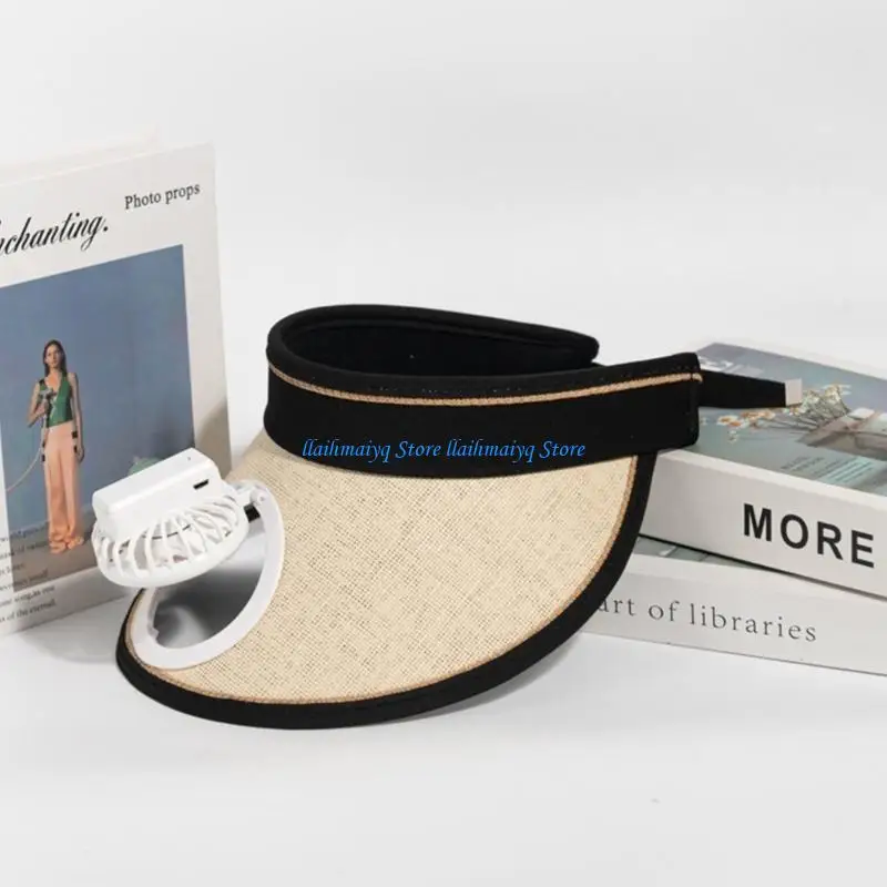 

573B Breathable Sun Visors with Fan Summer Outdoor Must Have Item Wide Brim Hat Sun Hat for Camping Hiking Sun Visors