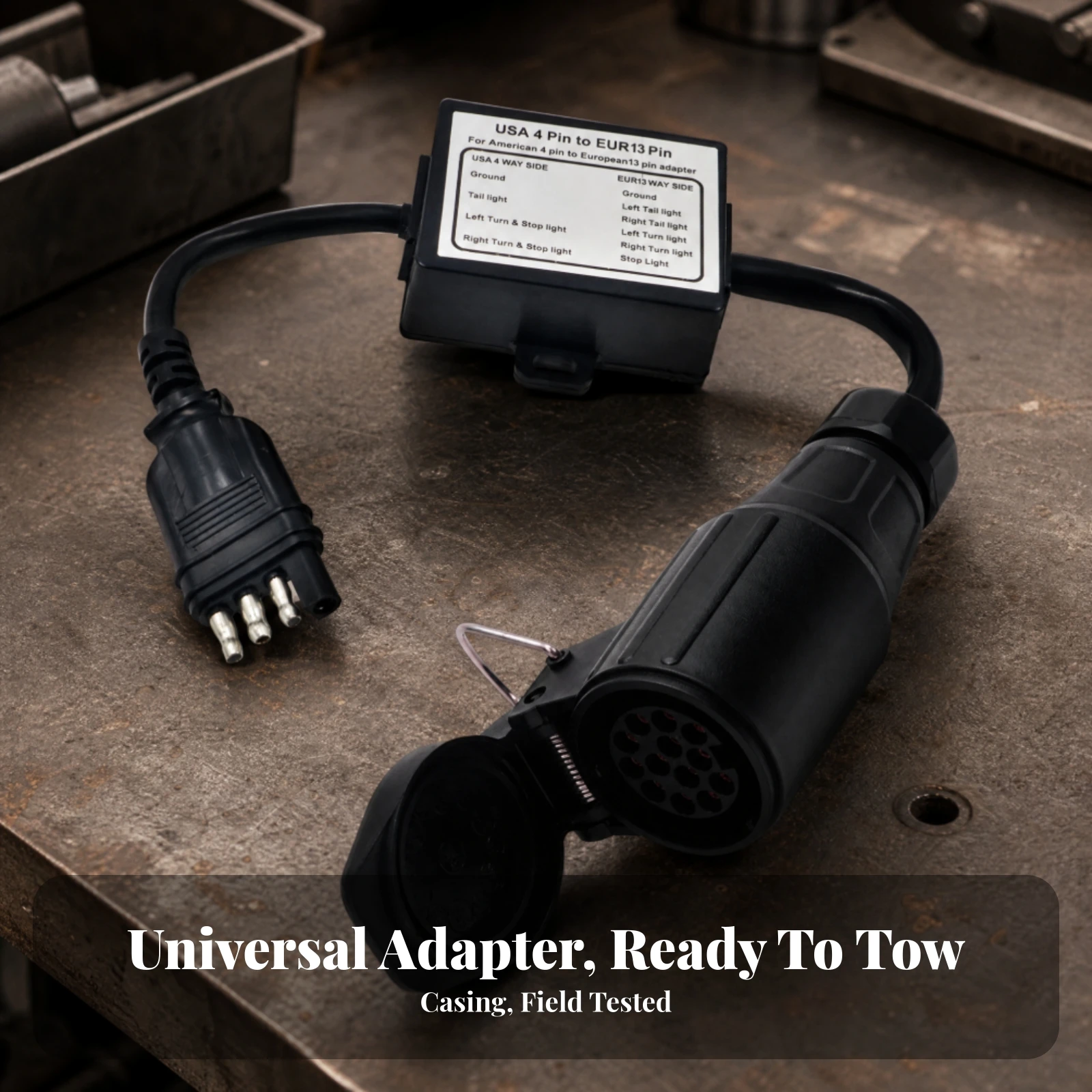 Trailer Adapter with Flexible Cable Wide Compatibility USA 4-Pin to European 13-Pin Trailer Adapter Rugged Lightweight