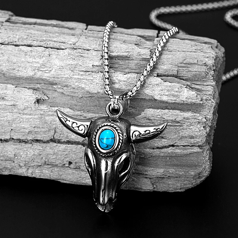 Men Retro punk Pendant Stainless Steel Hexagonal Star Satan Ram Bull Head PendantNecklace animal sheep head sweater chain collar
