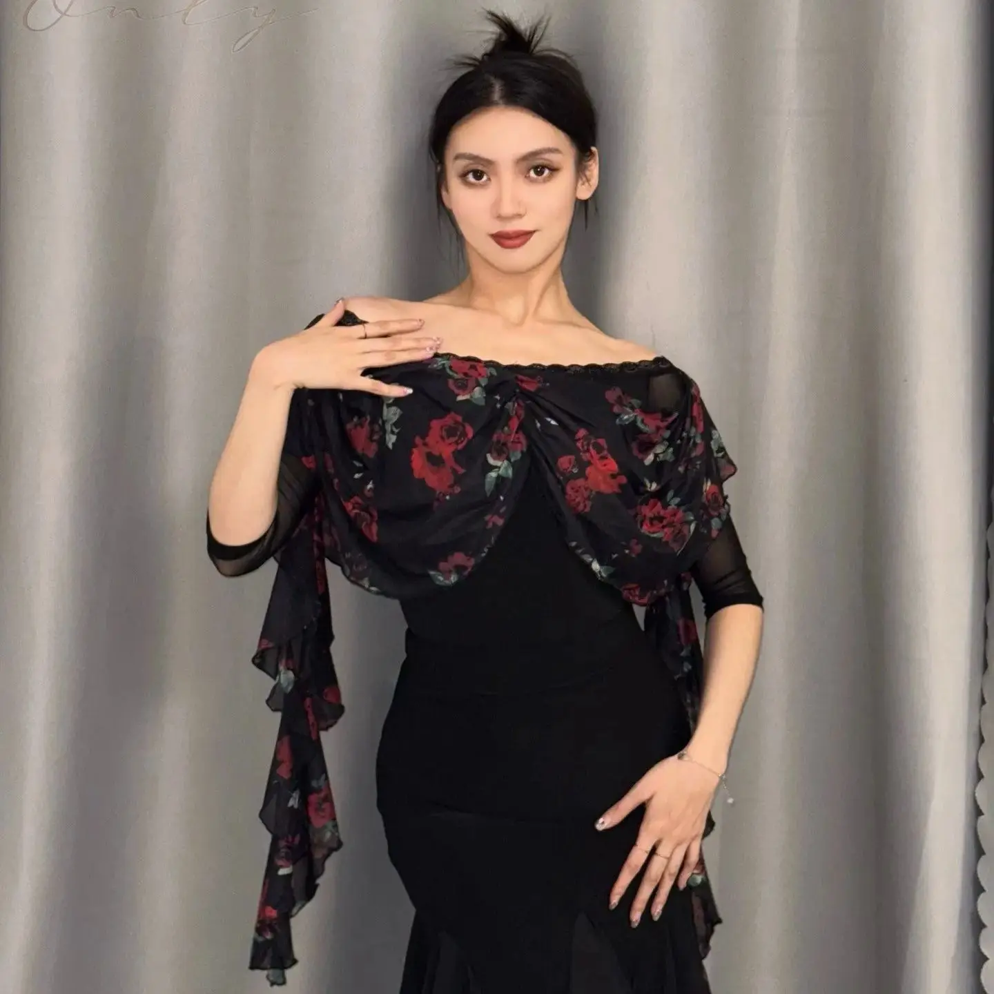 New Women Ballroom Dance Modern Dance Clothes Boat Neck Mesh Half Sleeve Jumpsuit Chacha Latin Performance Costumes Wear DN21339