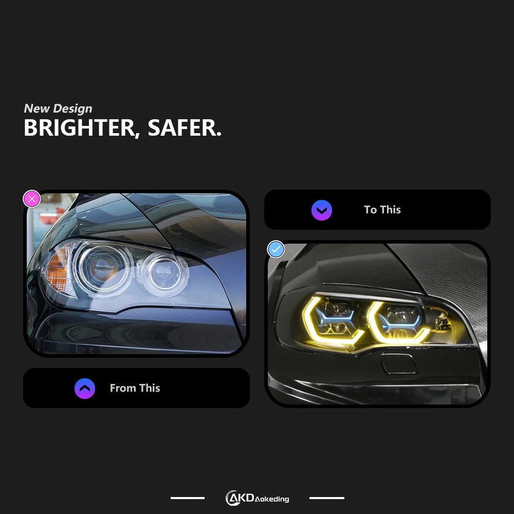 

2 PCS Head Lamp for BMW E70 LED Headlight 2007-2013 Headlights X5 DRL Turn Signal High Beam Angel Eye Projector Lens