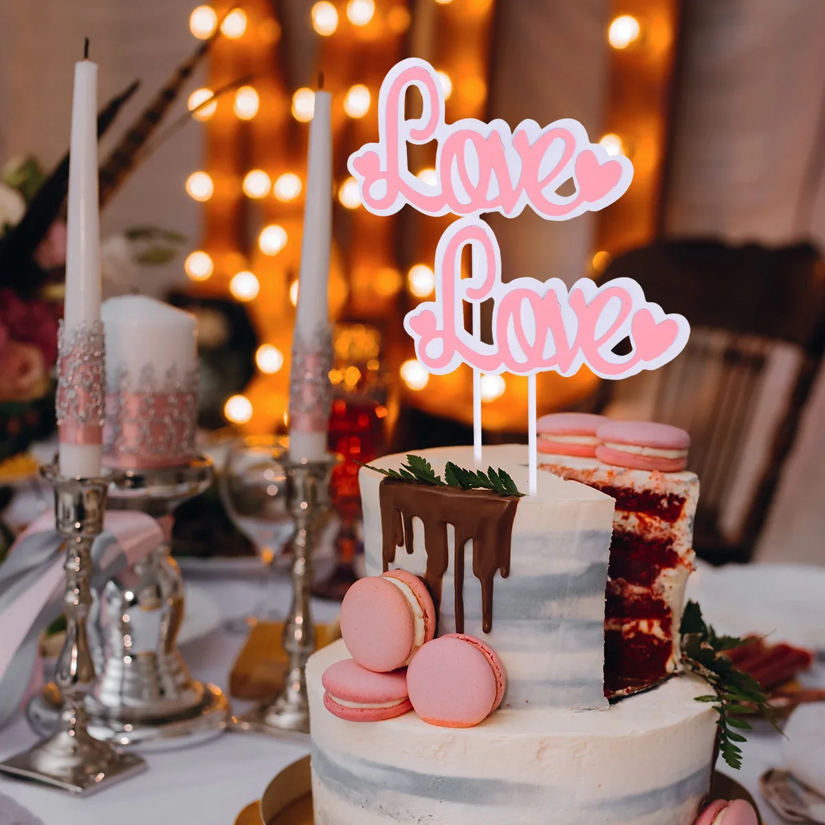 

10 Pcs Top Hat Valentine's Day Cake with Flag Party Supplies Ornament Valentines Toppers