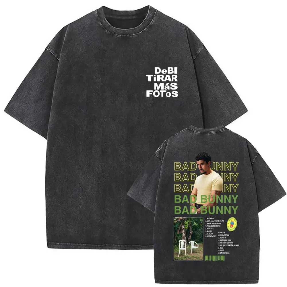 Camiseta con estampado de rapero Vintage lavada Bad Bunny DeBi TiRAR MaS FOToS DTMF para hombres y mujeres, camisetas de algodón de alta calidad a la moda Hip Hop