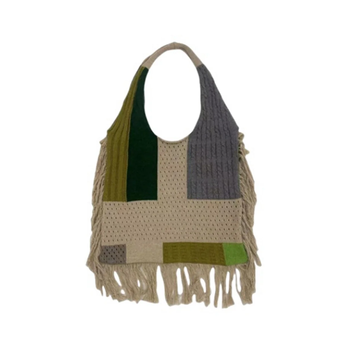 

Knitted Crochet Aesthetic Woman Shoulder Purse Vintage Patchwork Tassel Tote Bag Fashion Design Ladies Handbag A