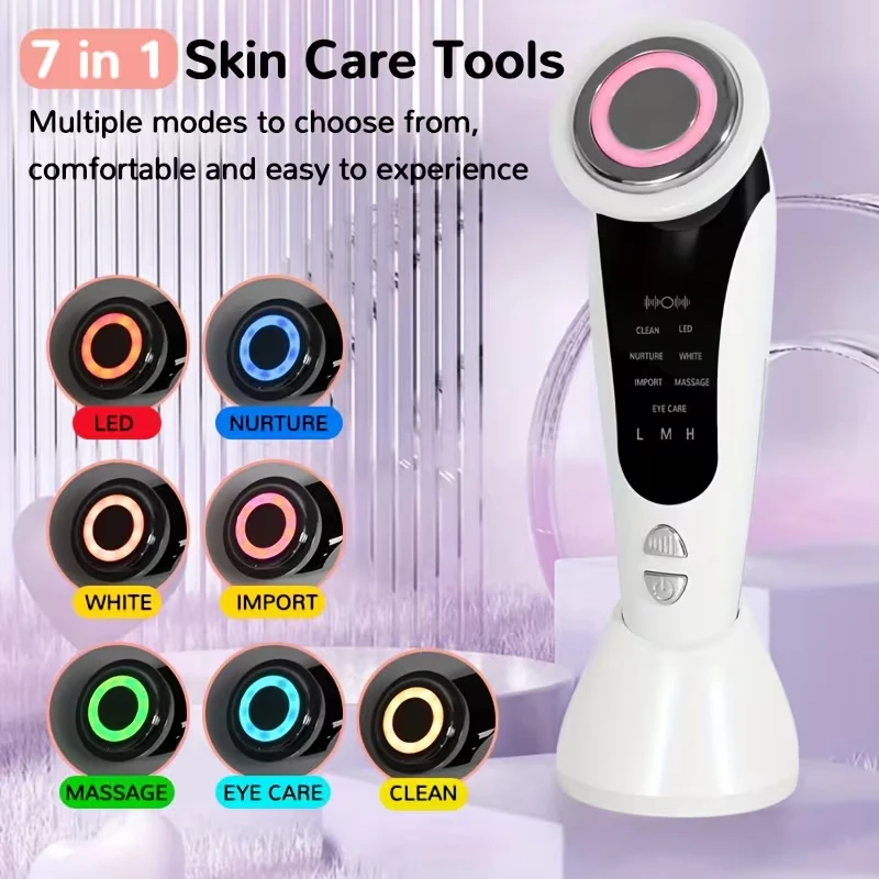 Cloud Prime 7 In 1 Facial And Neck Beauty Device 7 Modes LED Facial Skin Massager, 3 Adjustable Strengths Skincare Massage Tool With Vibration For Christmas And New Year Gifts