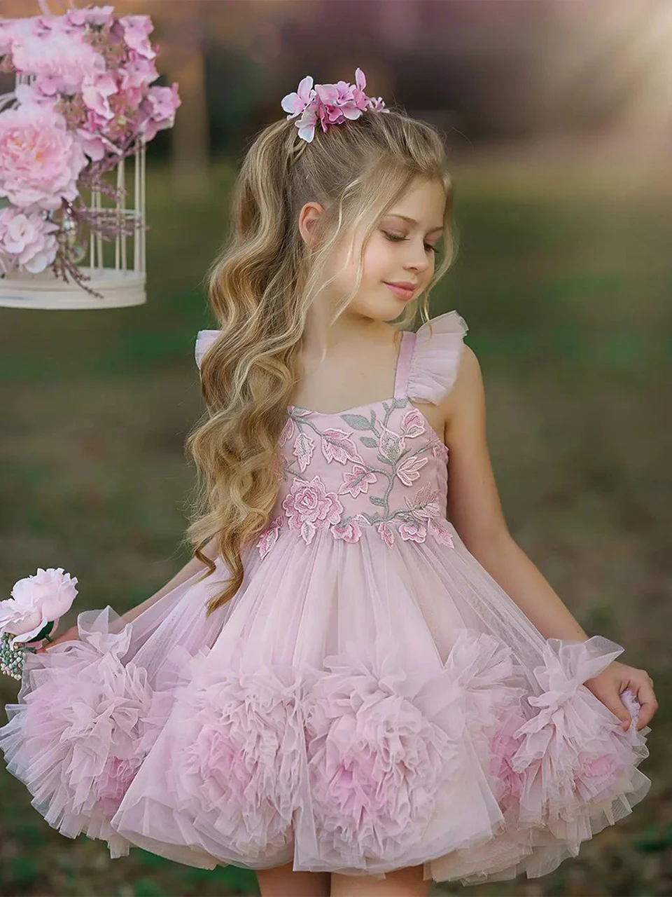 Customized 2025 Pink Flower Girl Dress Gir Off The Shoulder Party Dress Tulle Kids Birthday Princess Dresses Vestidos De Novia