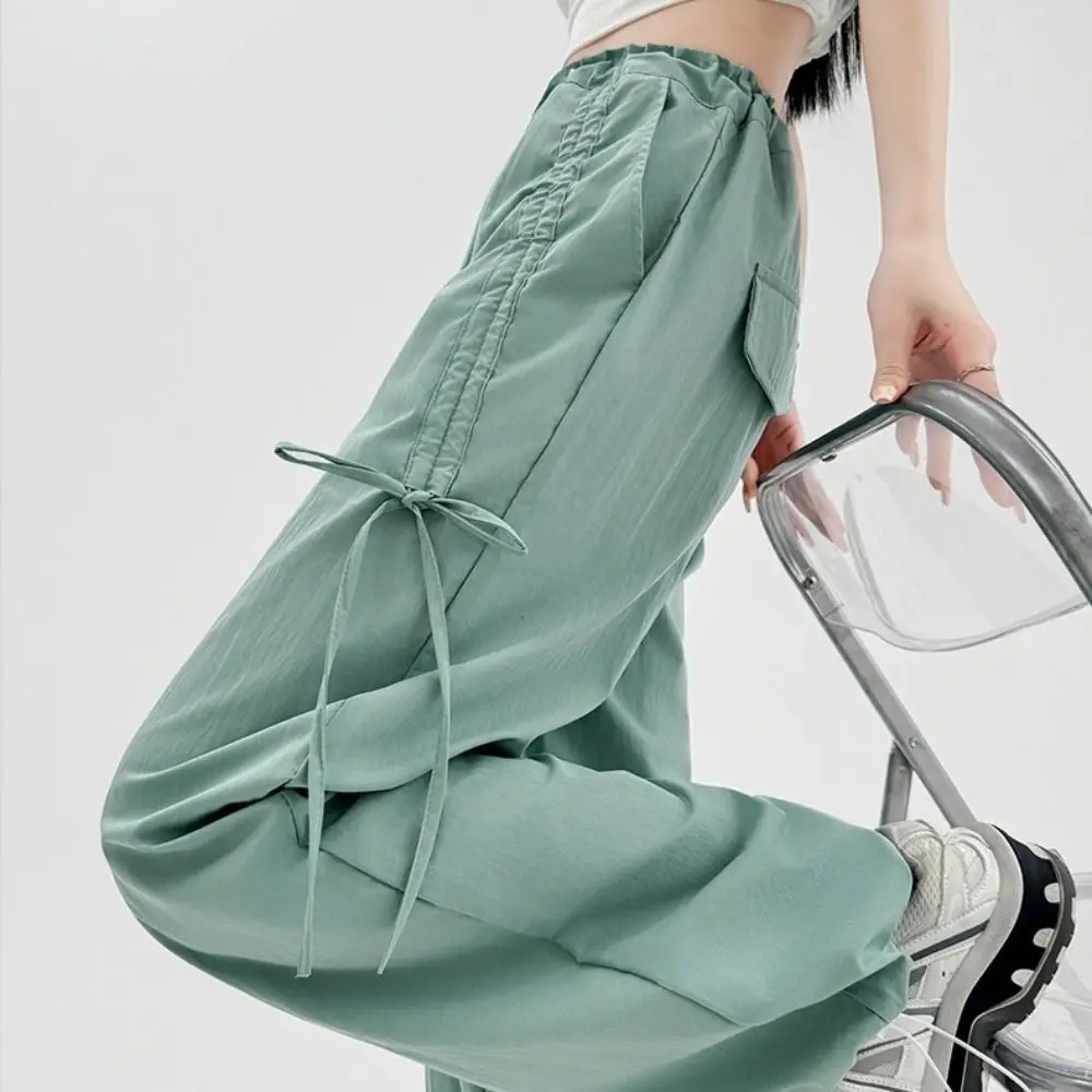 

Baggy Straight Leg Pants High Waist Lace Up Bowknot Women Casual Pants Trousers Drawstring Wide Leg Loose Pants Streetwear