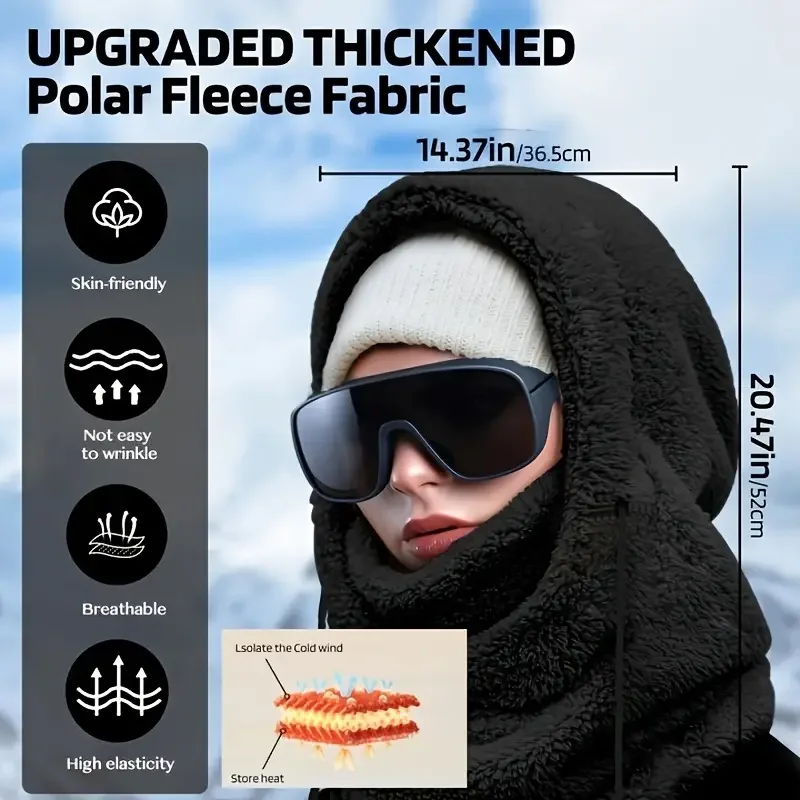 

Winter Balaclava Ski Mask Warm Windproof Thickened Polar Fleece Neck Warmer Adjustable Thermal Anti-Cold Cycling Full Cover Mask