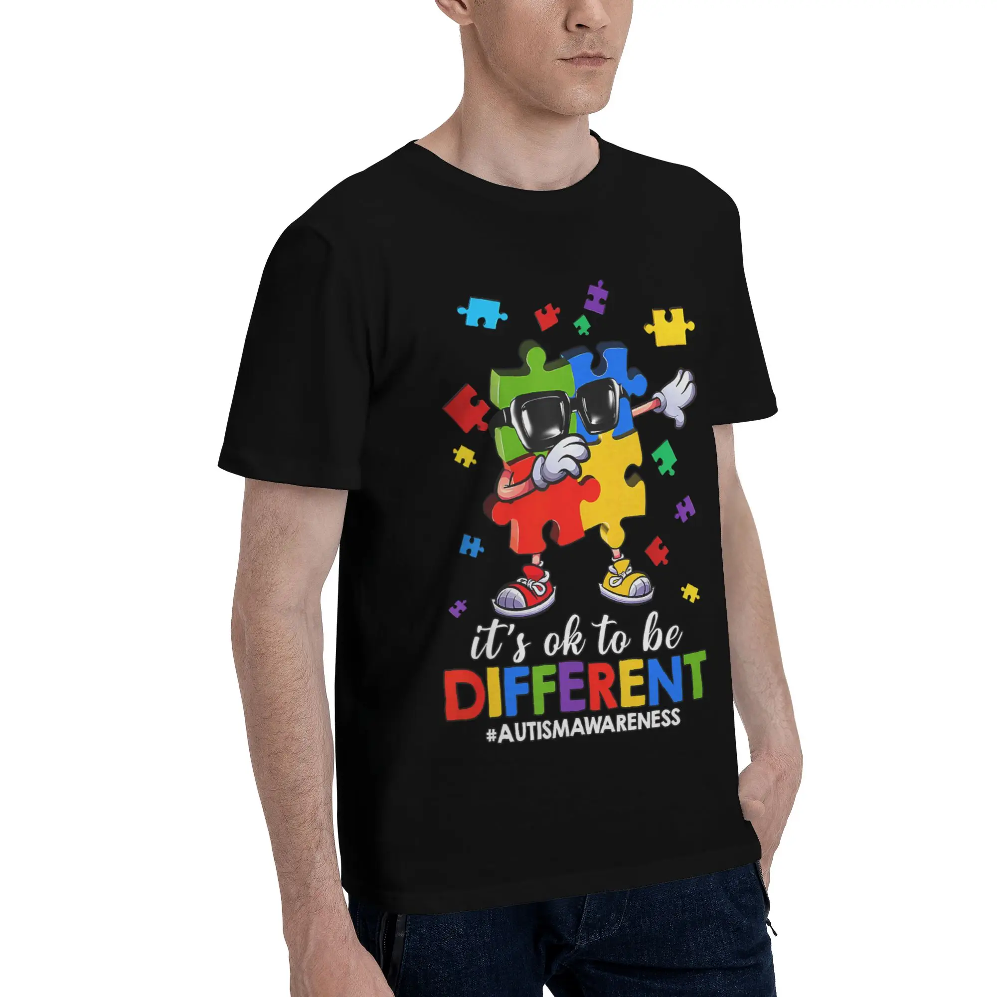 Men Women Graphic Print Dabbing Puzzle Autism Awareness T Shirt Tee 100% Cotton  T-shirts Clothing