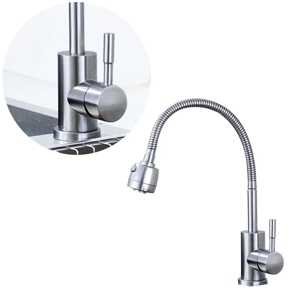Kitchen Faucet Stainless Steel Hot Cold Water Tap Single Handle 360 Degree Swivel Sprayer Easy Install