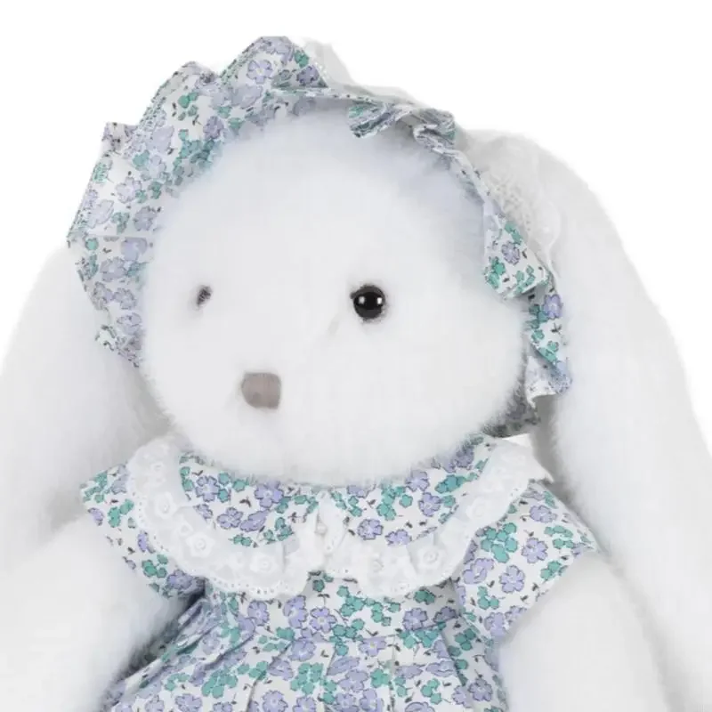 دمية محشوة على شكل أرنب من القطيفة على شكل حيوان مع فستان جميل على شكل زهرة من القطن، دمية مريحة لهدية استحمام الطفل 15UB