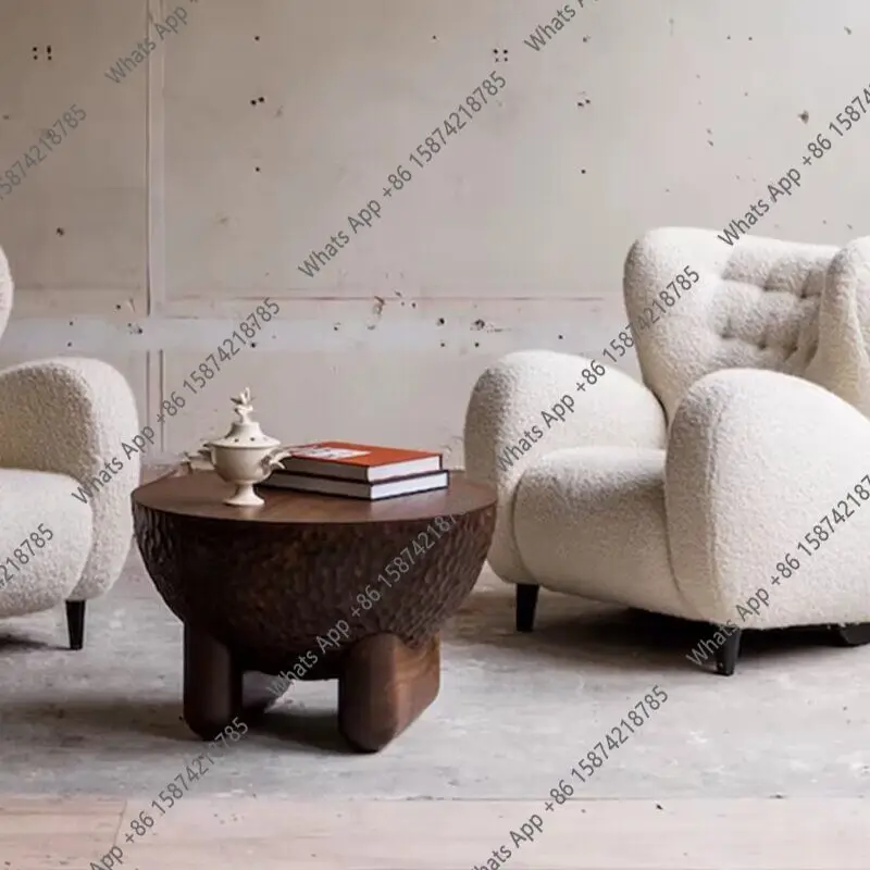 retro light luxury Italian designer creative solid wood carving flower coffee table living room