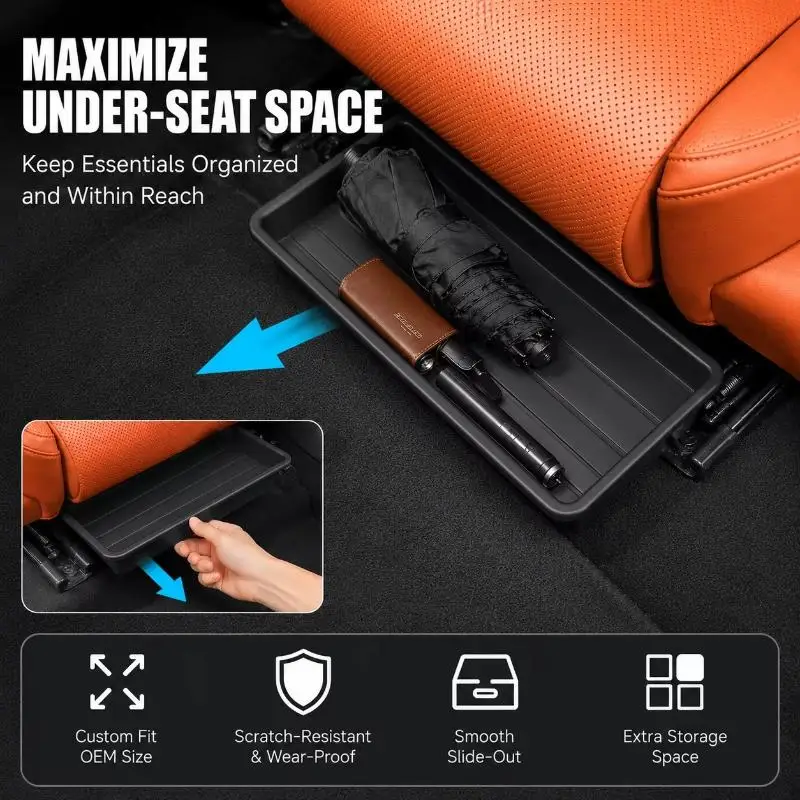 Car Under Seat Pull Out Storage Tray Custom Fit Hidden Waterproof Organizer Box for SUV Truck Auto Interior Supplies