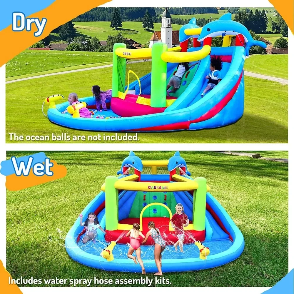 Styling, Spritzbecken, Doppelwasserkanone, Kletterwand, robustes GFCI-Gebläse, aufblasbarer Wasserpark für Kinder im Hinterhof, Sommer