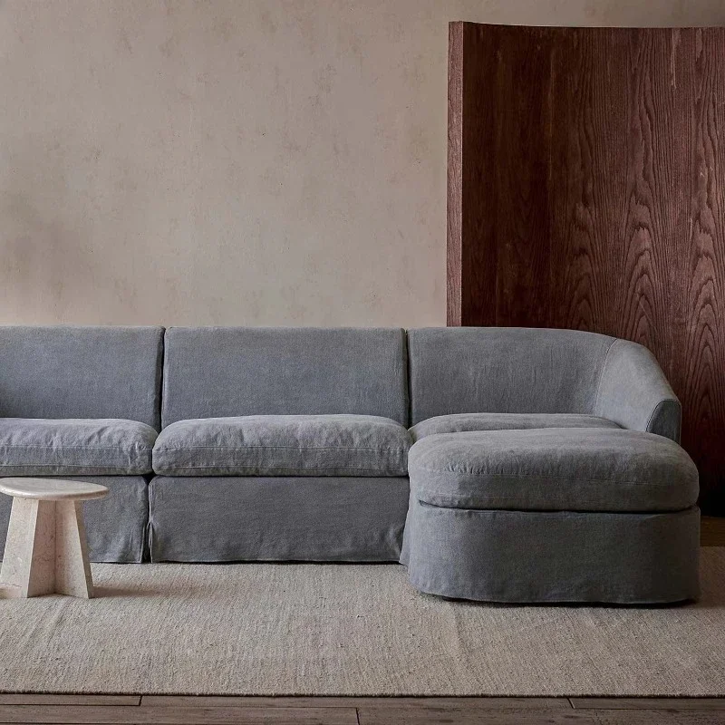 Wabi-sabi tissu en lin amovible et lavable rangée droite petit appartement salon B & B hôtel canapé en tissu rétro japonais