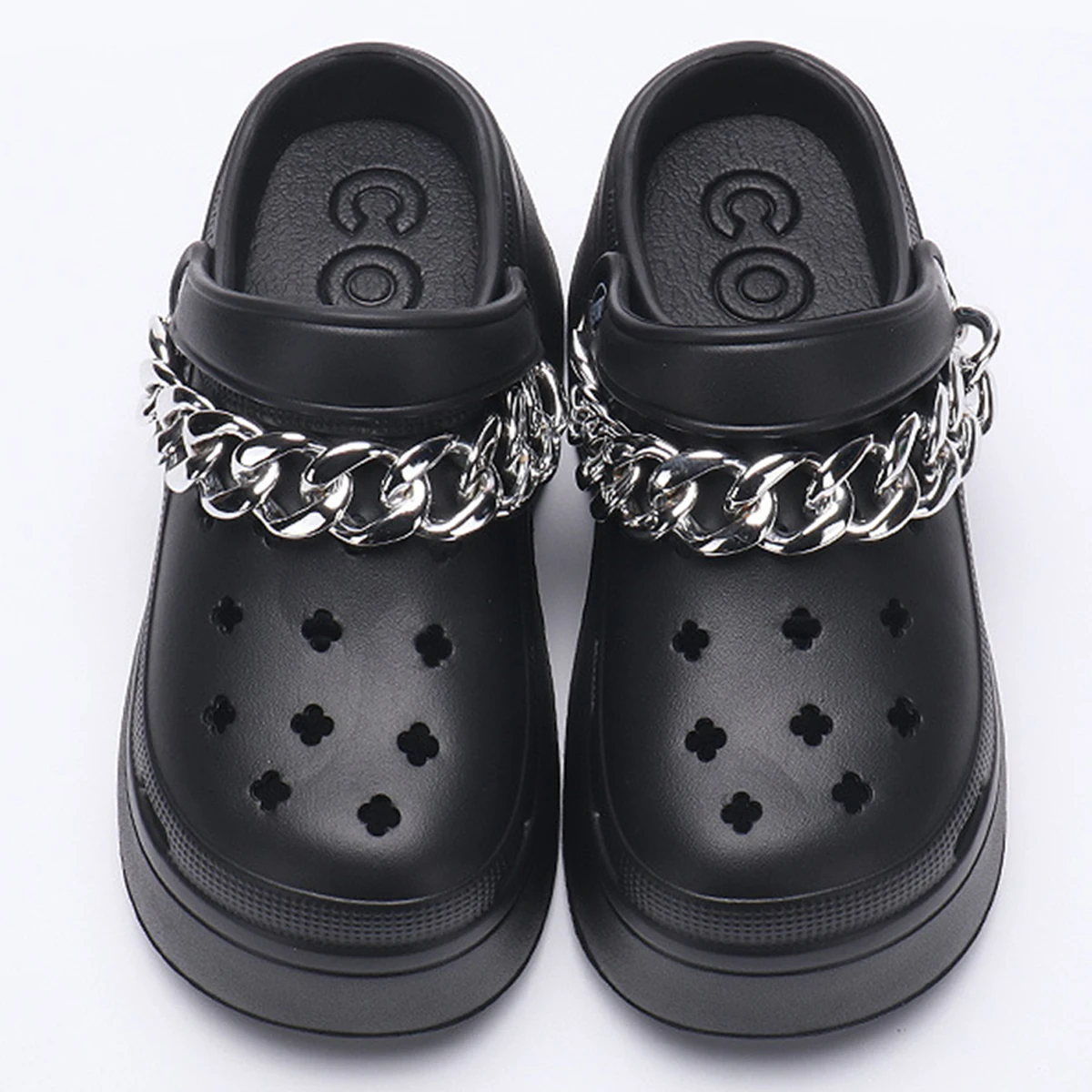 New Sandal Slippers DIY Silver Chains Clogs Women Mules Summer Beach Sandals Cave Hole Female Garden Shoe For Students Girls