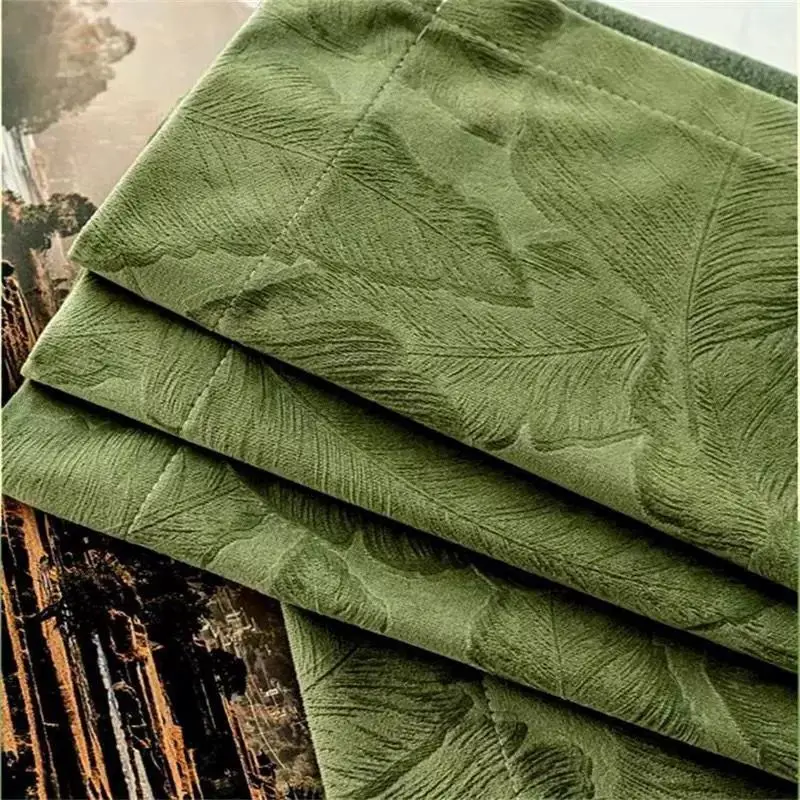 Light Luxury Olive Green Embossed Leaves Curtain for Living Room Jacquard Window Bedroom Shading 80% Home Decoration Blinds