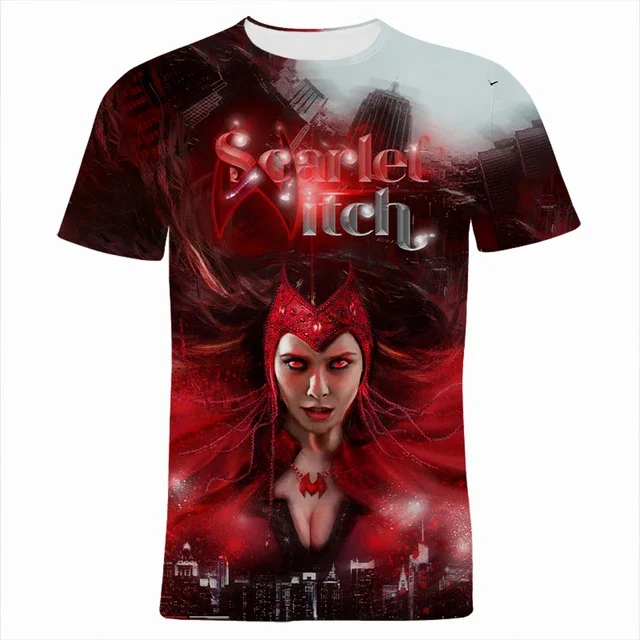 

Новинка 2025, сексуальная мужская и женская быстросохнущая футболка с 3D принтом Marvel Crimson Witch, дышащая и удобная футболка