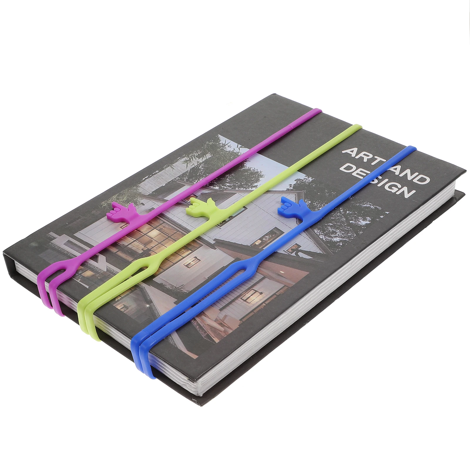 3Pcs Colorful Silicone Finger Bookmarks Set Orange Blue Pink 40Cm Elastic Band for Books 20-30Cm Bookmark