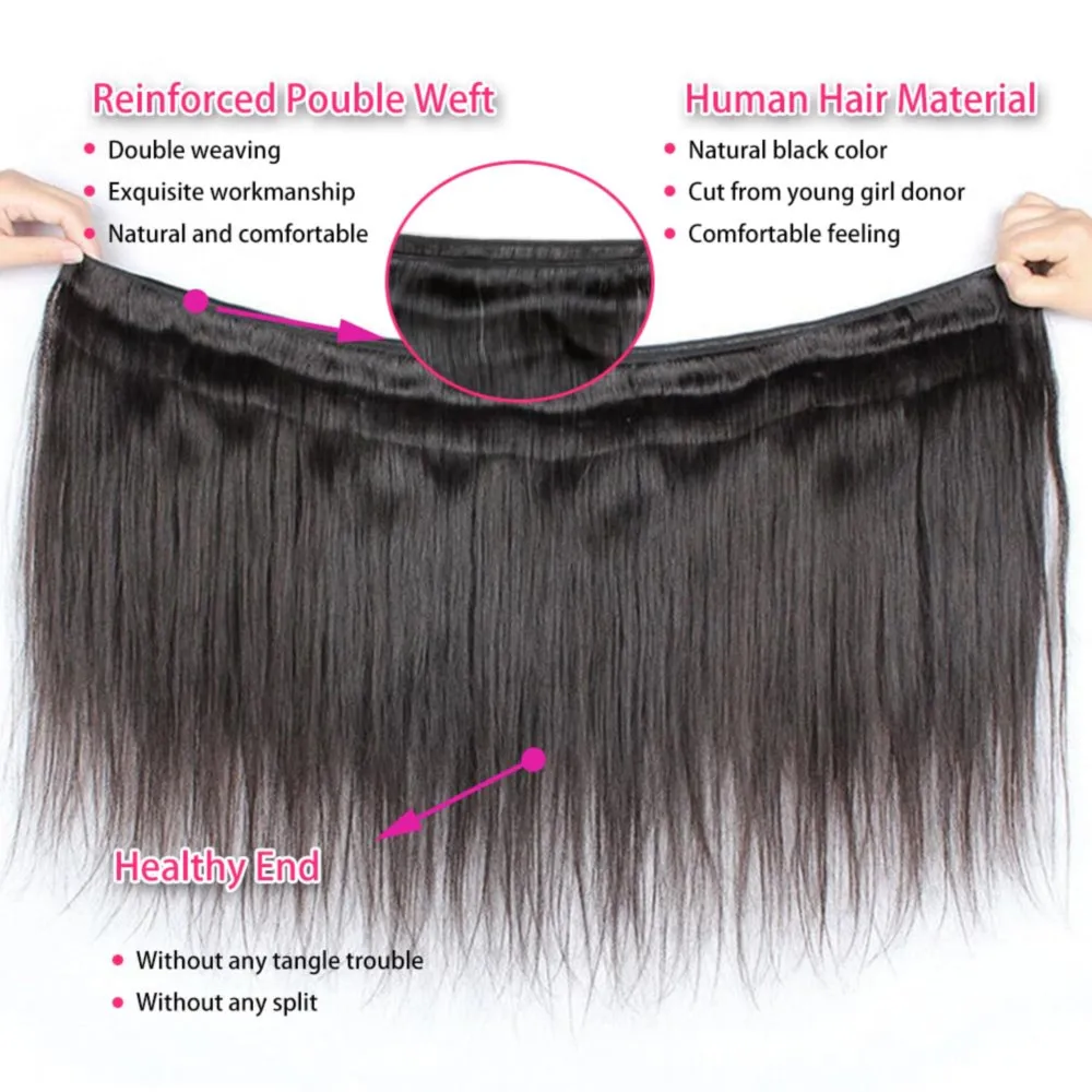 Bundles de cheveux humains vierges brésiliens non transformés, extensions de tissage de cheveux humains longs et raides, noir naturel, 20, 22, 24 ans, document 1B