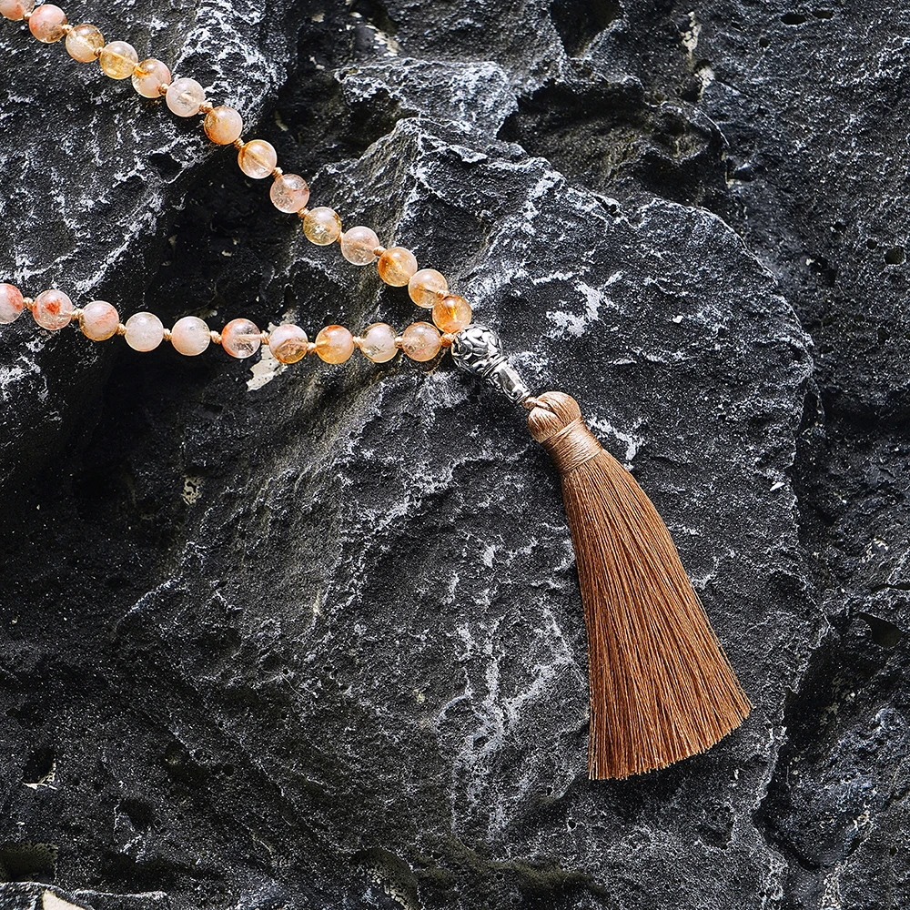 8mm Citrine Knot 108 Mala Beaded Necklace Bracelet Set Meditation Yoga Prayer Jewelry Japamala Rosary for Men and Women view 3