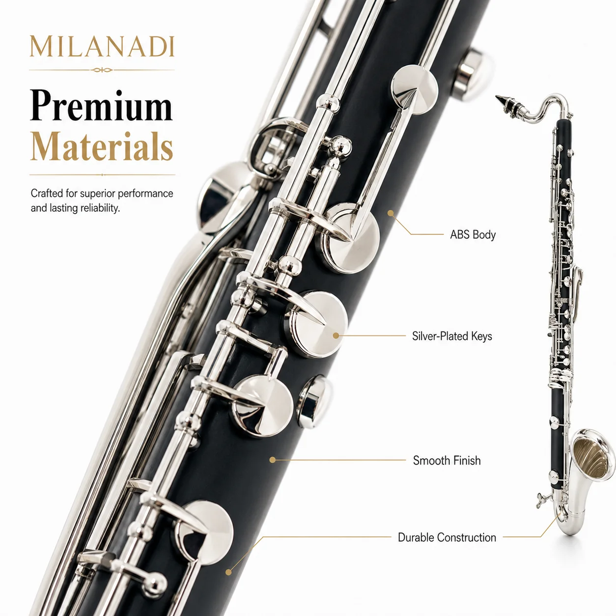 New Silver Plated Keys Bass Clarinet LOW EBb Tuning Black Tube Clarinet ABS