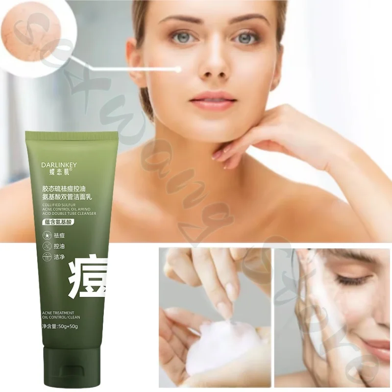 Amino acid double tube facial cleanser deep cleaning pores dirt soothes skin and improves blackheads and acne foam dense