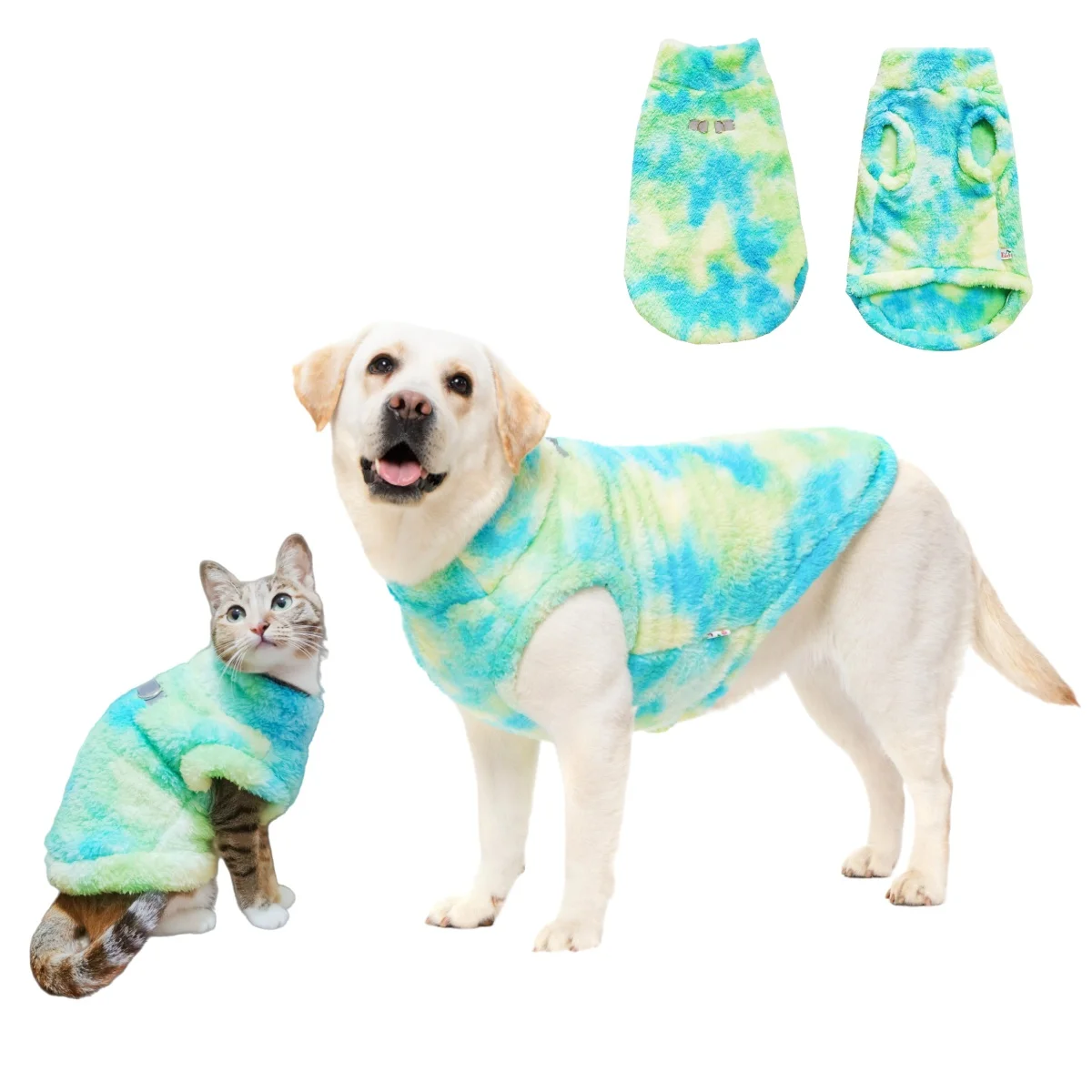 

1pc Dog Sweatshirt Flannel Pullover Pet Cat Vest Dog Cold Weather Warm Jacket Winter Wind-proof Tie-dye Jumpsuit Clothes