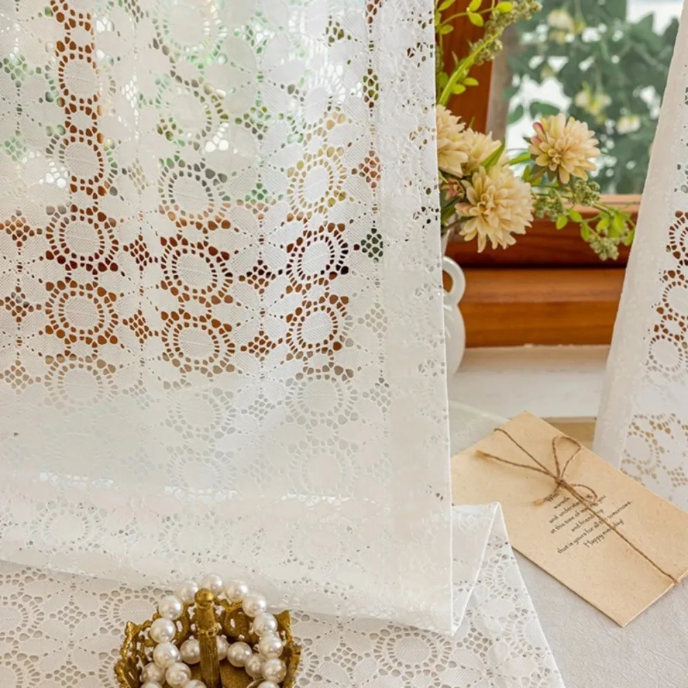 White Cutout Lace Curtains Romantic Vintage Country Flower Embroidery Tulle Sheer Curtains for Living Room, Bedroom Window Decor