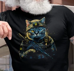 Ukraine Cat Soldier Ukrainian Trident T-Shirt 100% Cotton O-Neck Summer Short Sleeve Casual Mens T-shirt Size S-3XL