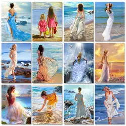 GATYZTORY 60x75cm Painting By Numbers Seaside Girls DIY Pictures By Numbers On Canvas Wall Decoration Handicrafts Gift Paint Kit