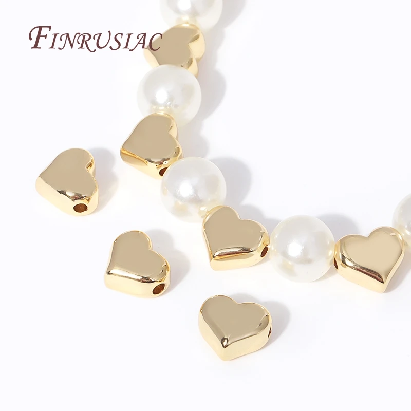 Trendy 18K Gold Plated Brass Metal Big Heart Beads High Quality Spacer Beads Separators DIY Jewelry Making Supplies Wholesale