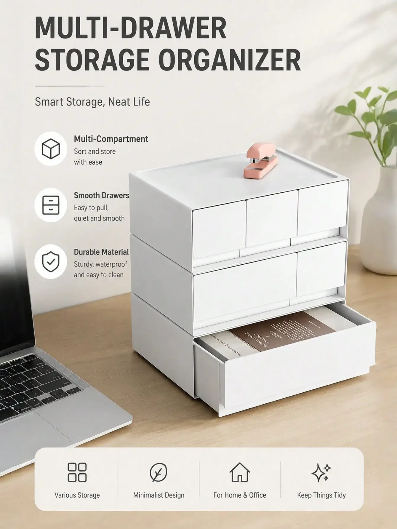 

1pc Multi-Drawer Plastic Storage Box, Desktop Organizer Box For Cosmetics, Jewelry And Sundries, Adjustable Combination In Bedroom, Living Room, Bathroom, Dorm