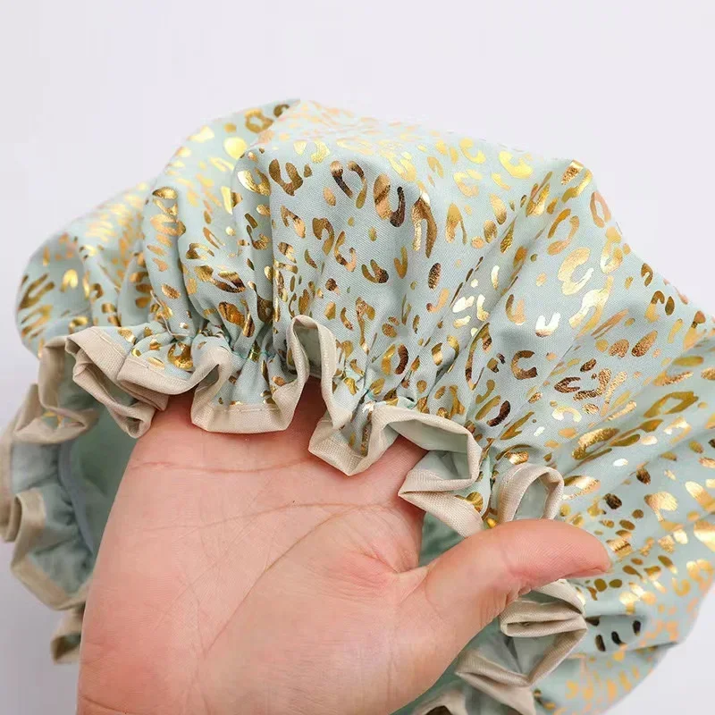 1 double layer bronzing printed waterproof shower cap bath and bath cap