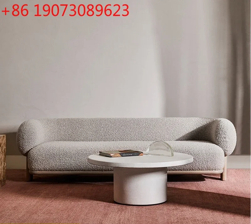 Nordic wabi-sandy fabric sofa circle fleece modern minimalist creative living room three-person solid wood sofa