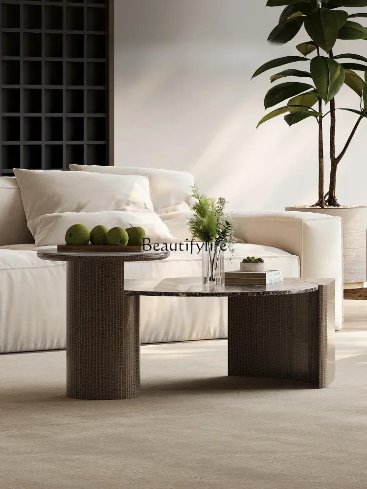 

GG8Italian Minimalist Coffee Table Small Apartment Marble round Silent Style Tempered Glass Art