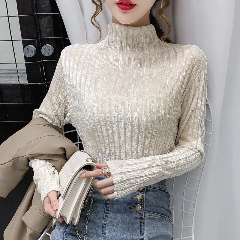 2024 Plain Top for Women Sequin Tshirt Slim Woman T-shirt Rhinestone Clothing Turtleneck Tee Glitter Designer Trend New In Goth