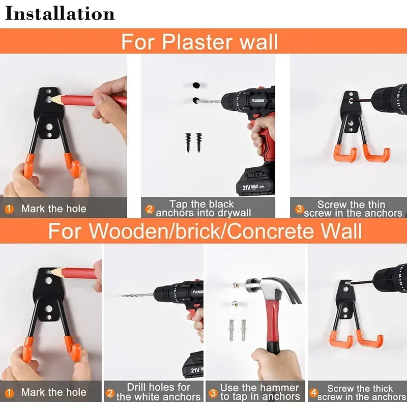 Double Heavy Duty Garage Hooks Wall Mount Garage Organization  Hanger for Organizing Power Tools Ladders Bulk Bike Ladder