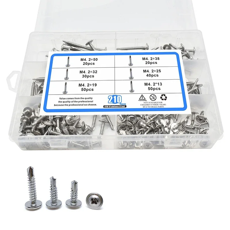 210pcs/Box M4.2 Dovetail Screw 410 Stainless Steel Countersunk Head Self Drilling Screws Cross Drill Tail Screws