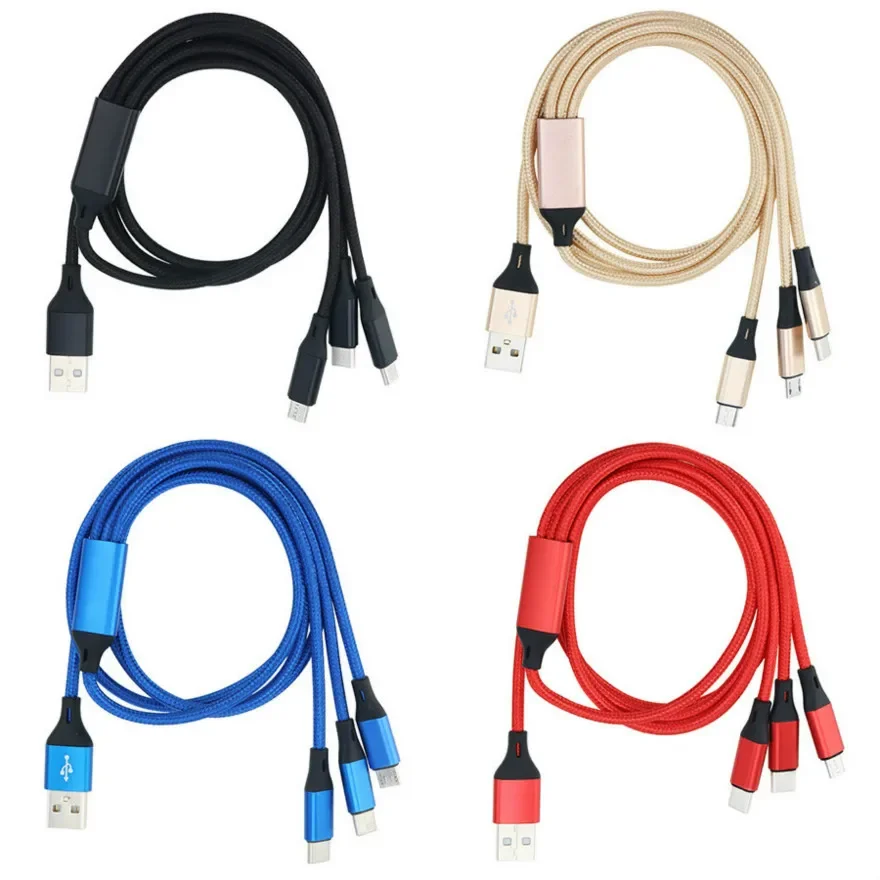 300pcs 120cm 3 in 1 Type C 8Pin Micro USB Fast Charging Cable Nylon Multiple Usb Phone Charge Cord For iPhone 13 12 XR XS Huawei