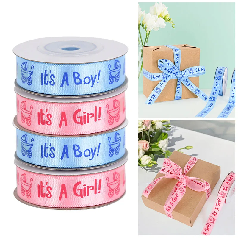 1.9cm It's A Boy/Girl Baby Stroller Ribbon DIY Gift Box Packaging for Baby Shower Gender Reveal Decor Birthday Party Supplies