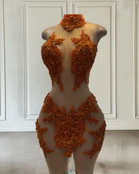 Customized Orange Birthday Dress For Women Luxury 2025 Diamond Mermaid Party Gowns Vestidos De Graduación Short Prom Dresses