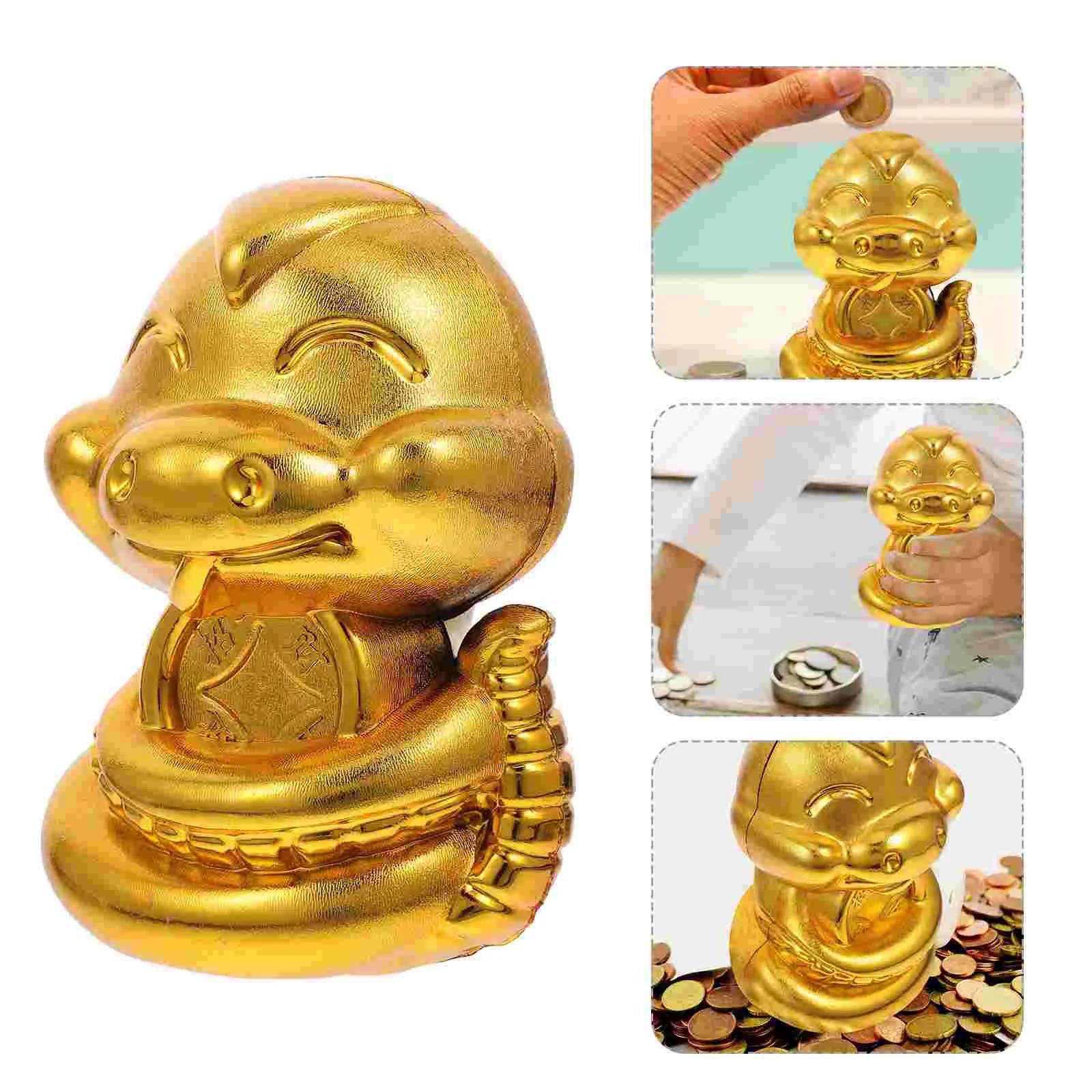 Golden Snake Piggy Bank Savings Holder Serpentine Coin Saver Plastic Year of The