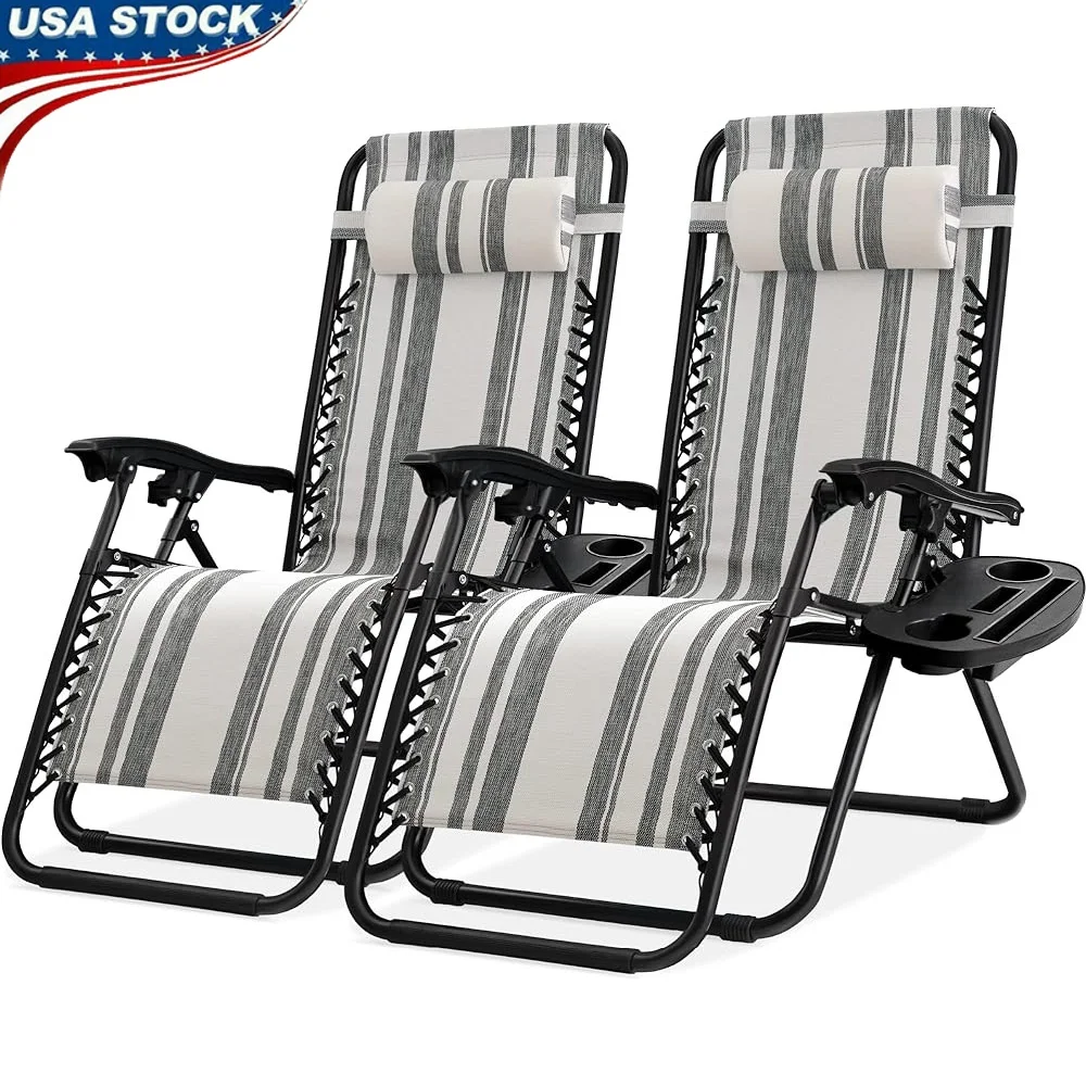 

Adjustable Steel Mesh Zero Gravity Lounge Chair Recliners Set of 2 with Pillows Cup Holder Portable Tray Ergonomic Design