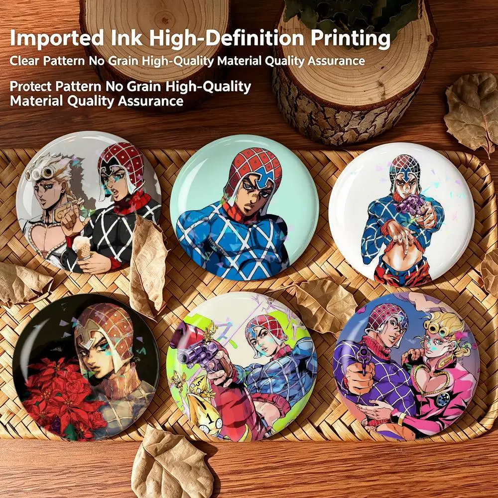 JOJO M-Mista G-Giorno  Custom Tinplate Round Button Badges Pins Brooches for Clothes Backpack